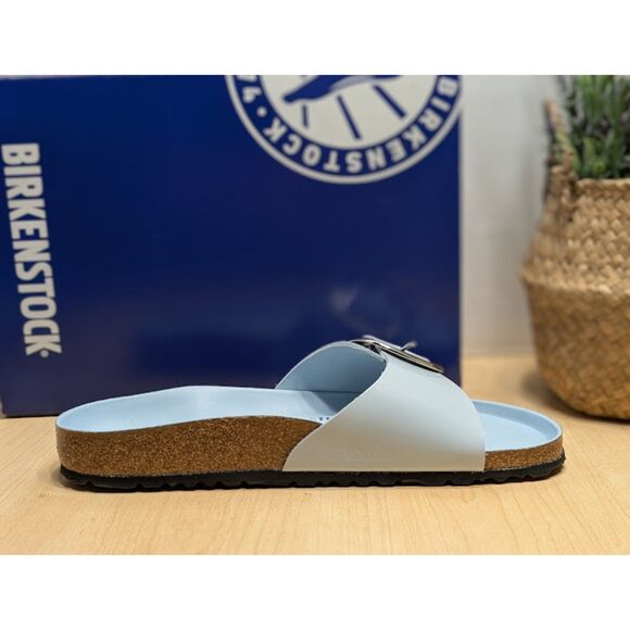 Birkenstock Madrid Big Buckle Baby Blue Natural Leather Patent Sandals EU 41 NIB - Picture 9 of 15